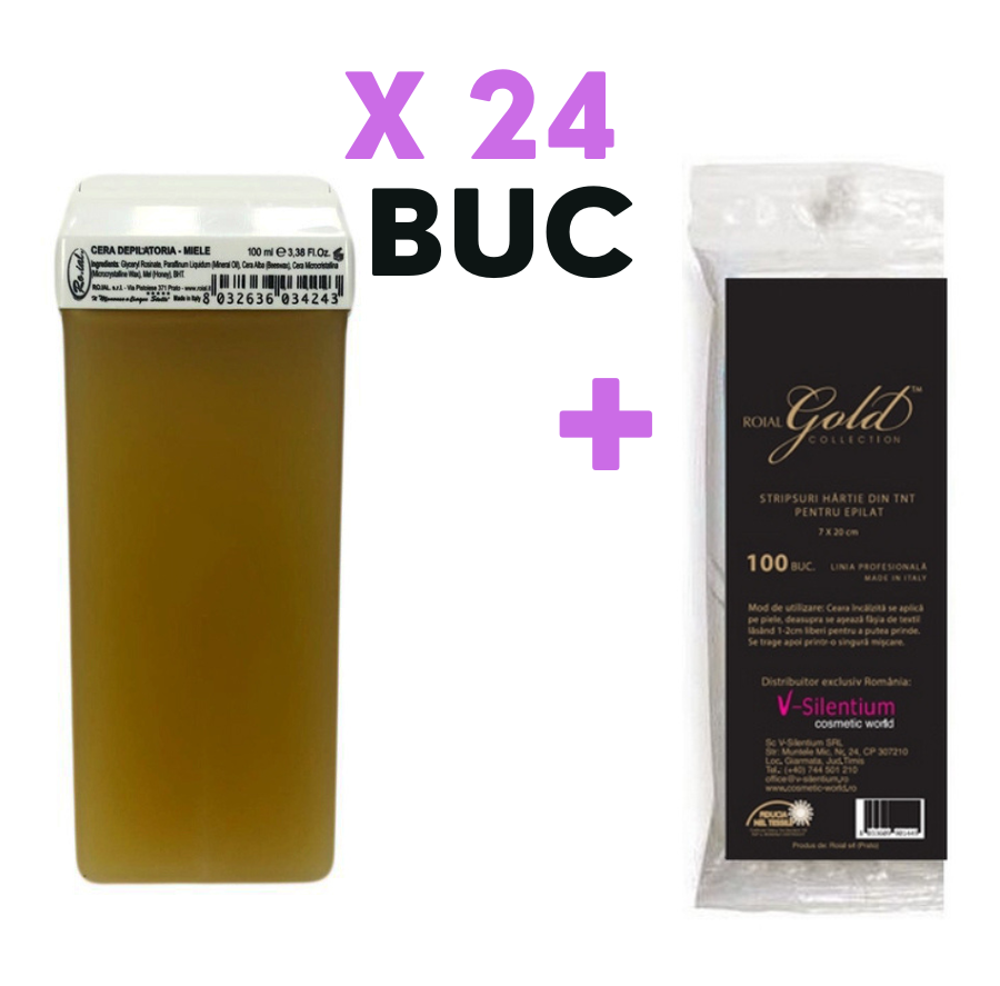 Kit epilare 24 cartuse Roial+set benzi depilatoare 100buc
